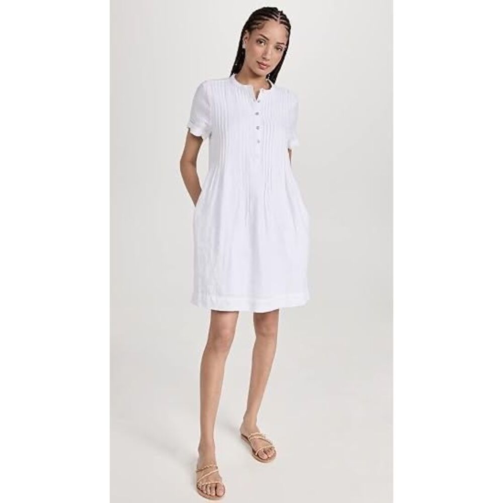 Faherty Gemina Dress White 100% Linen Size Small lined